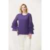 28009 Kolları Fırfırlı Büyük Beden Bluz Mor