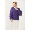 28009 Kolları Fırfırlı Büyük Beden Bluz Mor