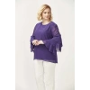 28009 Kolları Fırfırlı Büyük Beden Bluz Mor