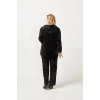 3239 Tam Kalıp Pullu Saçaklı Tarz Kapşonlu Kadife Eşofman Takımı Siyah