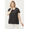 3202 Damla Yaka Saten Kısa Kollu Büyük Beden Şık Bluz Siyah