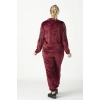 1950 Kolları Taşlı Tam Kalıp Tarz Kadife Büyük Beden Eşofman Takım Bordo