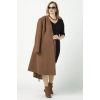 932 Kadın Camel Şal Yaka Kuşaklı Toka Detaylı Büyük Beden Kaşe Kaban