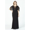 80099 Işlemeli Püsküllü Büyük Beden Uzun Abiye Siyah