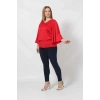 3183K Kırmızı Beli Lastikli Bol Kol Bluz