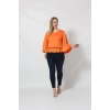 3183 Turuncu Beli Lastikli Bol Kol Bluz