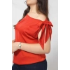 3250T Tek Omuz bağlama Detaylı şık bluz Tarçın