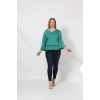 3183Y Yeşil Beli Lastikli Bol Kol Bluz