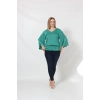 3183Y Yeşil Beli Lastikli Bol Kol Bluz