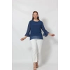 3119İ İndigo Kolu Valon ve Bağcık Detaylı Bluz