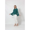 3241-5Y Yeşil İspanyol Kol Boyun Bağlama Detaylı Bluz