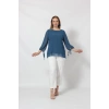 3243-1 İndigo Kol Ucu Bağlama Detaylı Bluz