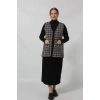 Y466 SİYAH-KREM KARELİ DESENLİ CEPLİ MEVSİMLİK ANNE YELEK