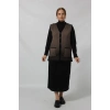 Y266 SİYAH-KAHVE KARELİ DESENLİ DÜĞMELİ CEPLİ MEVSİMLİK ANNE YELEK
