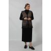 Y266 SİYAH-KAHVE KARELİ DESENLİ DÜĞMELİ CEPLİ MEVSİMLİK ANNE YELEK