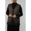 Y266 SİYAH-KAHVE KARELİ DESENLİ DÜĞMELİ CEPLİ MEVSİMLİK ANNE YELEK