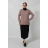 Y0667 KADIN PUDRA-BEYAZ KARELİ DESENLİ DÜĞMELİ CEPLİ MEVSİMLİK ANNE HIRKASI