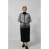 Y0664 KADIN SİYAH-KREM KARELİ DESENLİ DÜĞMELİ CEPLİ MEVSİMLİK ANNE HIRKASI