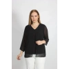 YAKASI SAÇAKLI SİMLİ YIRTMAÇLI ŞİFON BLUZ
