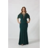 80099 İşlemeli Püsküllü Büyük Beden Uzun Abiye Yeşil