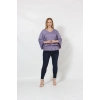 3183 Lila Beli Lastikli Bol Kol Bluz