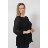 3243 Kolu Taş Baskılı Şık Bluz Siyah