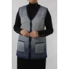 Y166 MAVİ-BEYAZ KARELİ DESENLİ DÜĞMELİ CEPLİ MEVSİMLİK ANNE YELEK