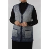 Y166 MAVİ-BEYAZ KARELİ DESENLİ DÜĞMELİ CEPLİ MEVSİMLİK ANNE YELEK