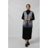Y166 MAVİ-BEYAZ KARELİ DESENLİ DÜĞMELİ CEPLİ MEVSİMLİK ANNE YELEK