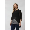 4048 Şifon -Simli Dantel Kombinli Büyük Beden Bluz Siyah