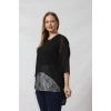 4048 Şifon -Simli Dantel Kombinli Büyük Beden Bluz Siyah