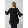 4048 Şifon -Simli Dantel Kombinli Büyük Beden Bluz Siyah