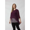 4048 Şifon -Simli Dantel Kombinli Büyük Beden Bluz Mürdüm