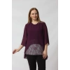 4048 Şifon -Simli Dantel Kombinli Büyük Beden Bluz Mürdüm