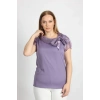 3176 Yakası Fiyonk Detaylı Saten Bluz Lavanta