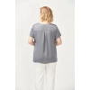3202 Damla Yaka Saten Kısa Kollu Büyük Beden Şık Bluz Gri