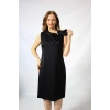 986 SİYAH YAKASI ORGANZE FİYONK BROŞLU SATEN KISA BÜYÜK BEDEN ELBİSE