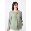 B-073 KOLU APOLETLİ YAKASI DÜĞME AKSESUARLI GİZLİ PİLELİ KETEN KADIN BÜYÜK BEDEN MİNT YEŞİLİ BLUZ