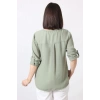 B-073 KOLU APOLETLİ YAKASI DÜĞME AKSESUARLI GİZLİ PİLELİ KETEN KADIN BÜYÜK BEDEN MİNT YEŞİLİ BLUZ
