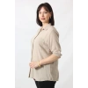 BB-077 BEJ PAMUK KETEN KOLU APOLETLİ İKİ CEPLİ KADIN BÜYÜK BEDEN GÖMLEK