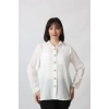 BB-077 BEYAZ PAMUK KETEN KOLU APOLETLİ İKİ CEPLİ KADIN BÜYÜK BEDEN GÖMLEK