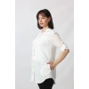 BB-092 BEYAZ GÜMÜŞ YALDIZLI GÜNEŞ DESENLİ KOLU APOLETLİ YANDAN CEPLİ TUNİK GÖMLEK KADIN BÜYÜK BEDEN
