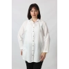 BB-092 BEYAZ GÜMÜŞ YALDIZLI GÜNEŞ DESENLİ KOLU APOLETLİ YANDAN CEPLİ TUNİK GÖMLEK KADIN BÜYÜK BEDEN