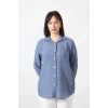 İB-077 İNDİGO PAMUK KETEN KOLU APOLETLİ İKİ CEPLİ KADIN BÜYÜK BEDEN GÖMLEK