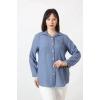 İB-077 İNDİGO PAMUK KETEN KOLU APOLETLİ İKİ CEPLİ KADIN BÜYÜK BEDEN GÖMLEK