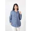 İB-077 İNDİGO PAMUK KETEN KOLU APOLETLİ İKİ CEPLİ KADIN BÜYÜK BEDEN GÖMLEK