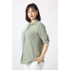 MYB-077 HAKİ YEŞİLİ PAMUK KETEN KOLU APOLETLİ İKİ CEPLİ KADIN BÜYÜK BEDEN GÖMLEK