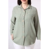 MYB-077 HAKİ YEŞİLİ PAMUK KETEN KOLU APOLETLİ İKİ CEPLİ KADIN BÜYÜK BEDEN GÖMLEK