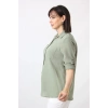 MYB-077 HAKİ YEŞİLİ PAMUK KETEN KOLU APOLETLİ İKİ CEPLİ KADIN BÜYÜK BEDEN GÖMLEK
