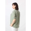 MYB-077 HAKİ YEŞİLİ PAMUK KETEN KOLU APOLETLİ İKİ CEPLİ KADIN BÜYÜK BEDEN GÖMLEK